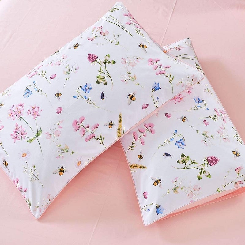 YOUSA YOU SA 100% Cotton Pillowcases Set of 2 Flowers Pattern Bed Pillow Covers Envelope Closure End Bees Pink Pillow Case (King,Color-10) - Image 2